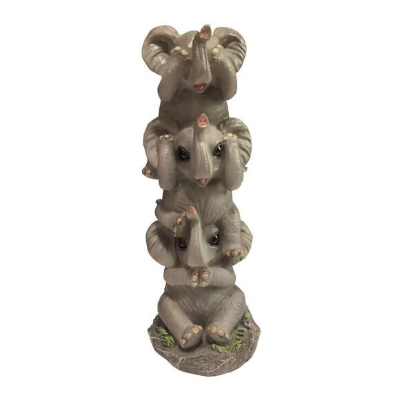 Vintage See Hear Speak No Evil Elephants Totem Statue - Picture 8 of 8